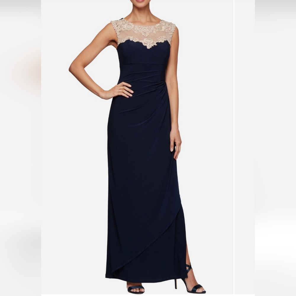 Alex Evenings Navy Gown / Dress with Lace Detail